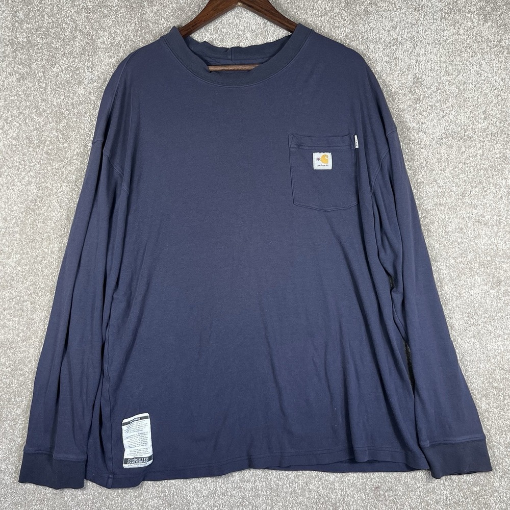 Carhartt Shirt FR Men's XL Navy Long Sleeve Pocket T-shirt Fire Resistant